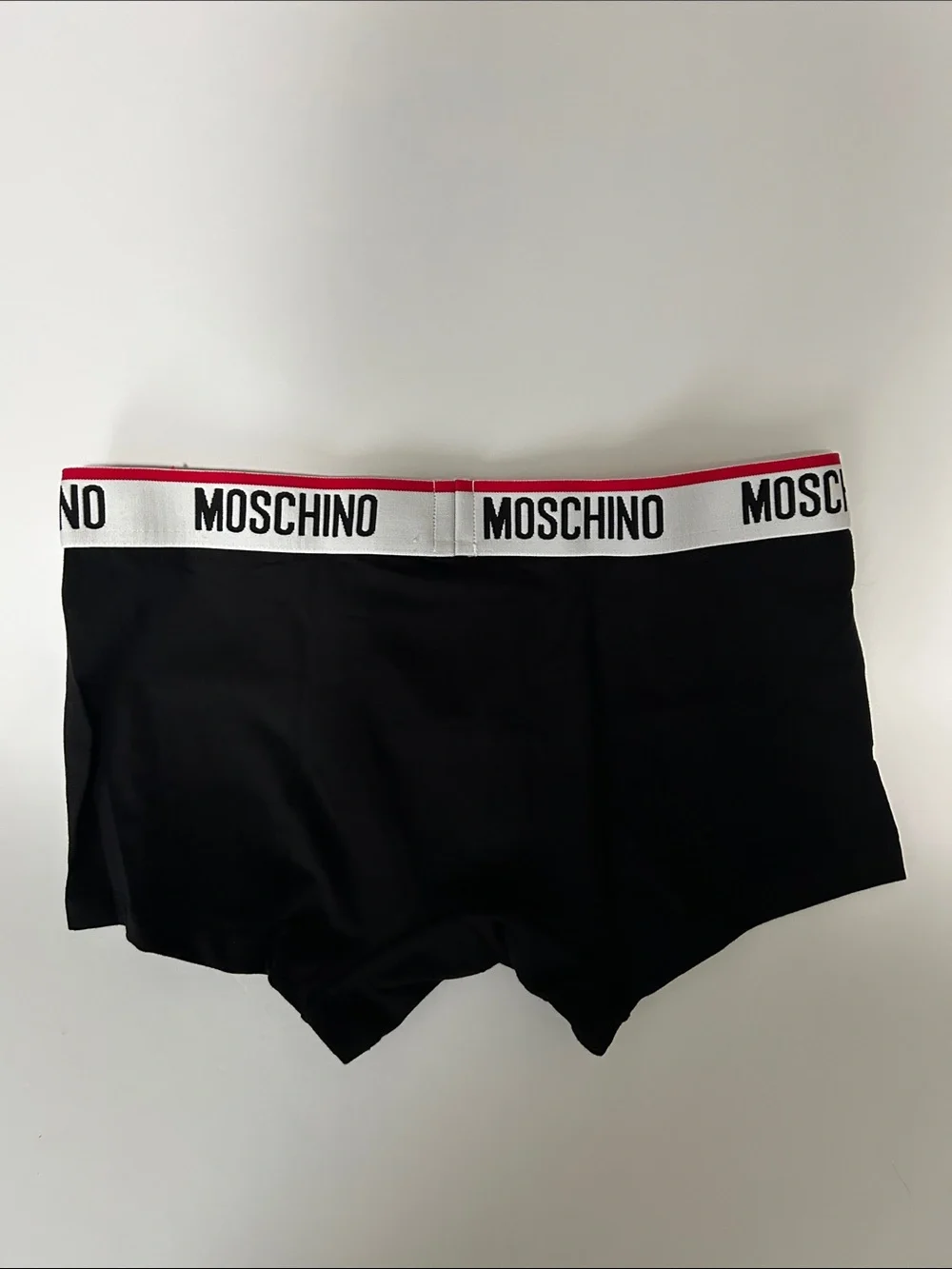 Moschino Black Boxer Briefs with White Logo Waistband and Red Trim